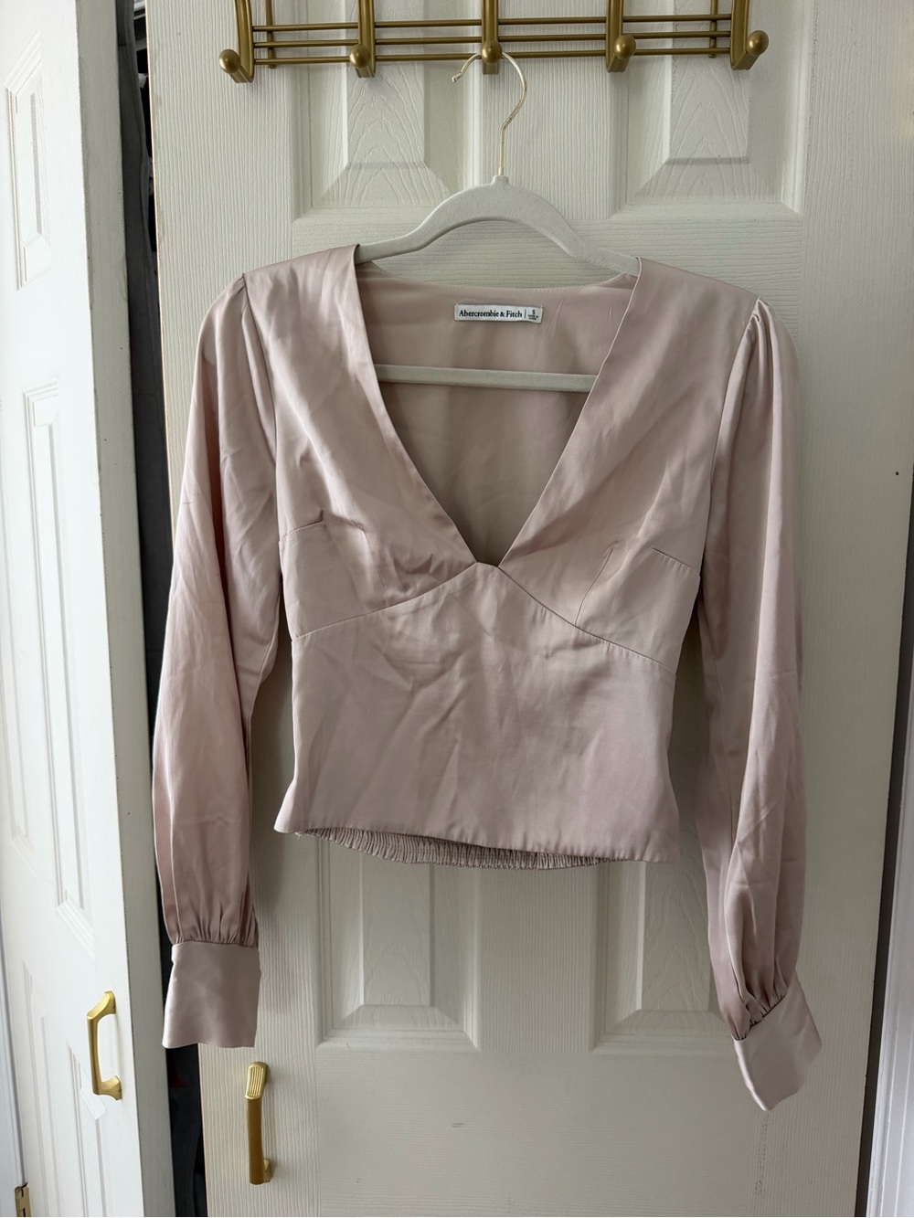 Abercrombie & Fitch Pale Blush V-Neck Long Sleeve Blouse